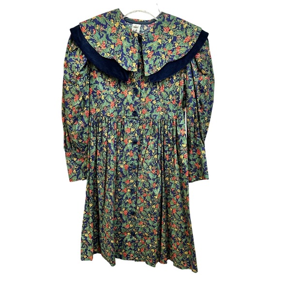 Vintage Judy Lynn Floral Print Prairie Dress Velvet Collar - Size 10 - Picture 1 of 7